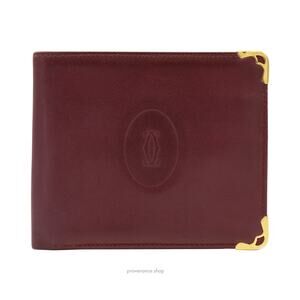 🔴 Cartier Bifold Wallet - Burgundy Calfskin Leather